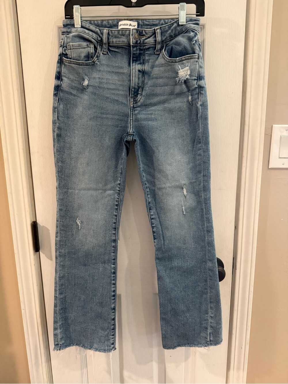 Studio Light Blue Straight Leg Distressed Jeans